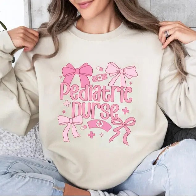 Pediatric Nurse Sweatshirt, Coquette Nurse Sweatshirt, Peds Nurse Sweatshirt, Pediatric Shirt, Bow Shirt, Unisex Shirt, Comfort Cotton