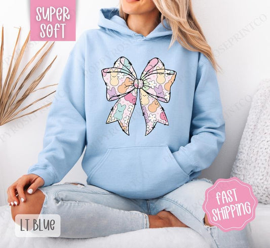 Peep Bow Hoodie, Women's Crewneck, Cute Easter Women's Hooded Sweater