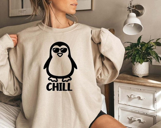 Penguin Chill Sweatshirt, Penguin Sweatshirt, Animal Lover Sweatshirt, Animal Lover Shirt, Animal Gift, Penguin Lover Gift