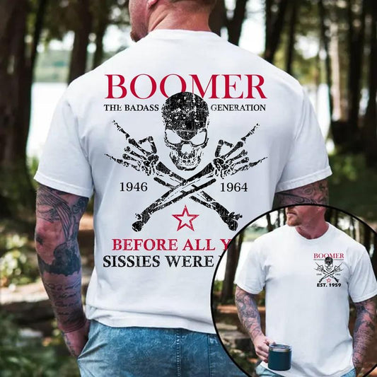 Personalized Boomer Shirt Custom Year Badass Generation T-shirt 100% Cotton Unisex Comfort Womenwear Graphic Crew Neck Long Sleeve Autumn Casual Christmas Pull On - Collar, Embroidered Classic Sweatshirt