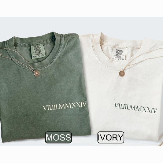 Personalized Roman Numeral Tshirt, Comfort Colors Custom Roman Date Neckline Shirt, Anniversary Year Outfit, Couple Tee, Valentines Day Giftstyle{n002}2