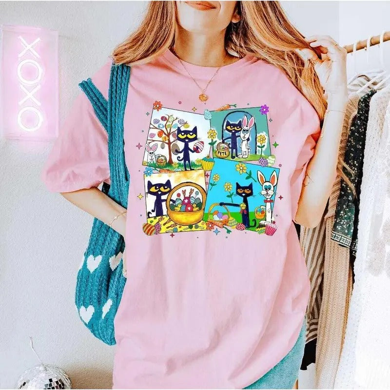 Pete The Cat Easter Egg Bunny Shirt, The Cool Cat Back To School T-shirt, Children's Book Gift, Cute Groovy Cat Easter,...