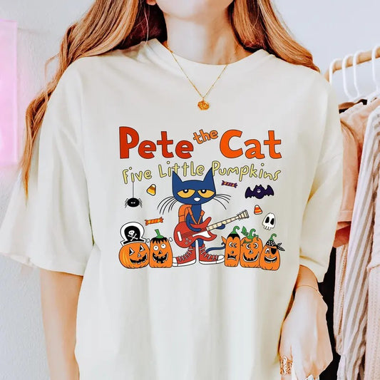 Pete The Cat Five Little Pumpkin Shirt Groovy Cat Halloween Shirt Spooky Cool Cat Shirt Trick Or Teach Shirt Spooky Teacher Shirt