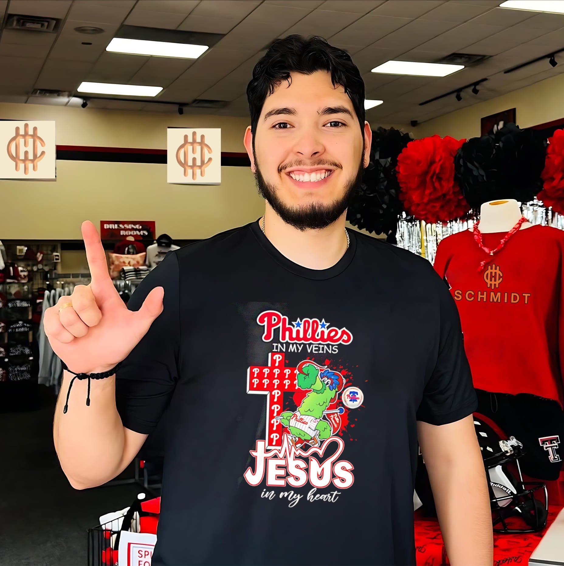 Philadelphia Phillies Jesus in my heart Phillie Phanatic mascot cross shirt