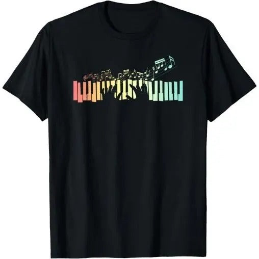 Pianist Gift Idea Keyboards Music Notes Piano T-Shirt Made in USA