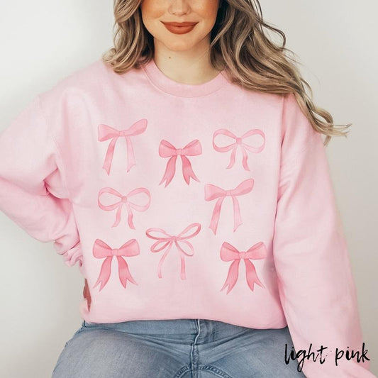 Pink Bow Sweatshirt, Trendy Pink Ribbon Bow Crewneck, Valentine's day Sweatshirt, Cute Bow Shirt, Ribbon Sweatshirt, Pink Ribbon Crewneck