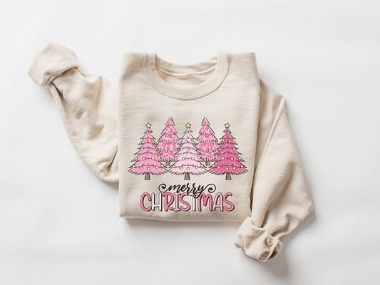Pink Christmas Trees Sweatshirt, Merry Christmas Pink Trees Sweater, Holiday Season Sweatshirt, Pink Xmas Trees T-Shirt, Winter Crewneck Sweatshirt