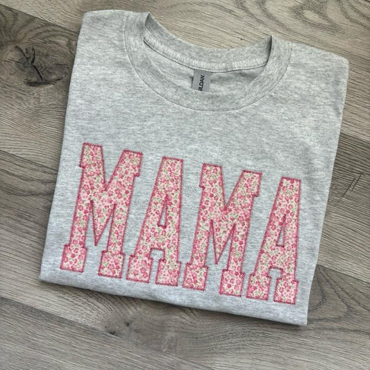 Pink Floral Mama Embroidered Tee
