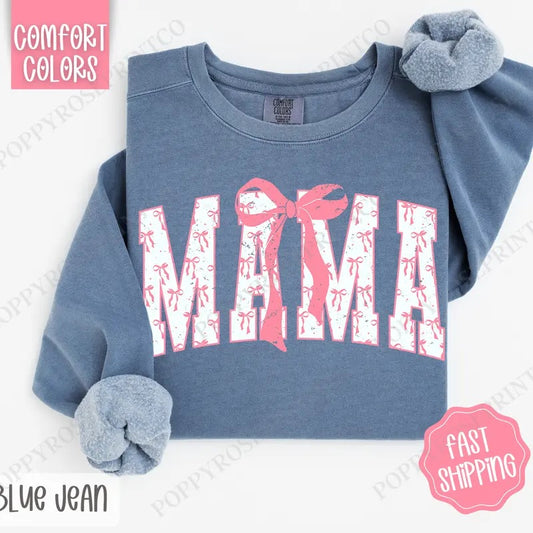 Pink Mama Bow Comfort Colors Sweatshirt, Valentine's Day Women's Crewneck, Cute Women's Sweater