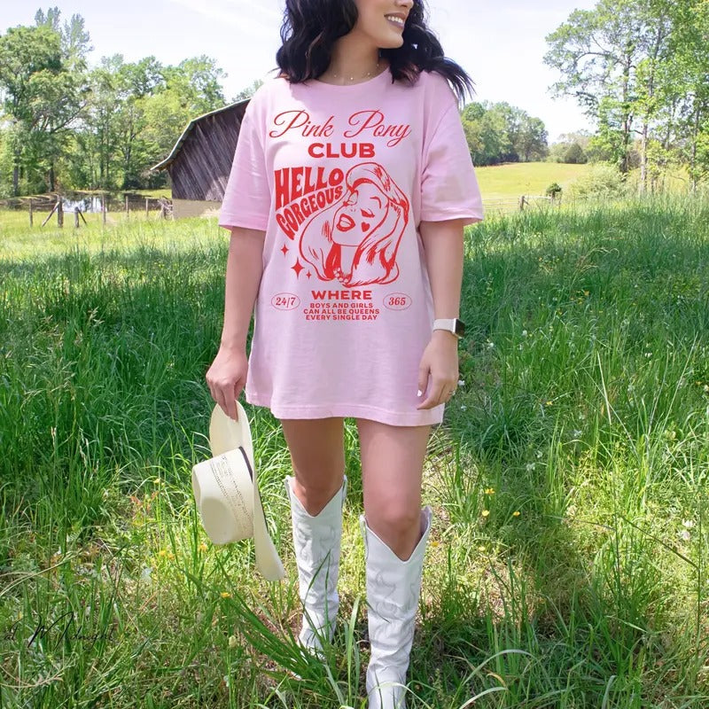 Pink Pony Club Women's Tee, Vintage Inspired Chappel Roan T- Shirt, Gift for Music Fan, Chappel Roan Fan Sweatshirt, Y2K Clothing, Pride Parade Womenswear Tee