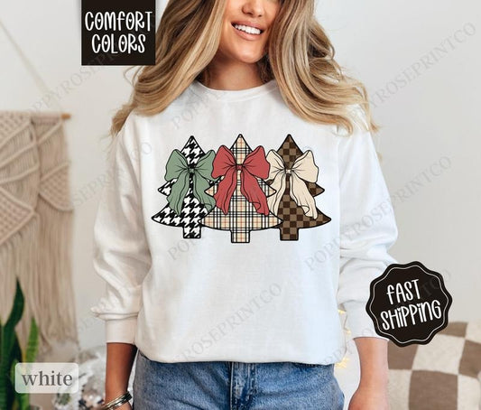 Plaid Christmas Tree Sweatshirt Comfort Colors, Preppy Christmas Crewneck,  Womens Holiday Sweater