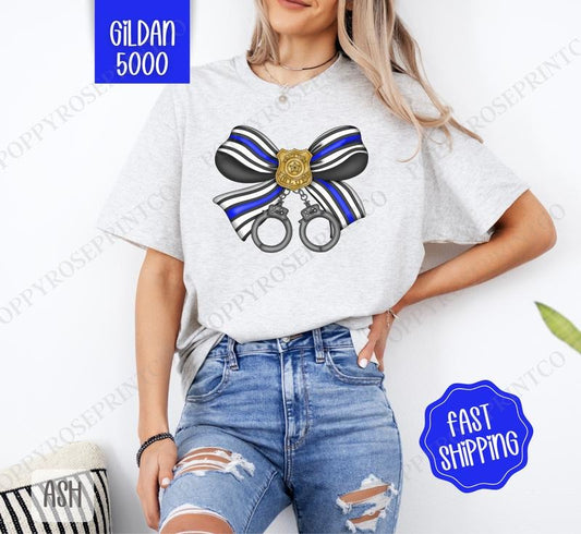 Police Coquette Bow Gildan, Trendy Bow Women's Tee, Cute Women's Tshirt Plus Sizes
