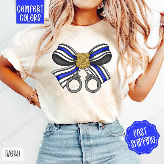 Police Coquette Bow Shirt Comfort Colors, Cute Women's Shirt, Trendy Bow Tee