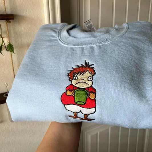 Ponyo Embroidered Unisex Crewneck Sweater | Anime | Studio Ghibli | Ponyo Anime T-shirt Gift | Ponyo Gift | Anime Sweater | Ponyo Sweater