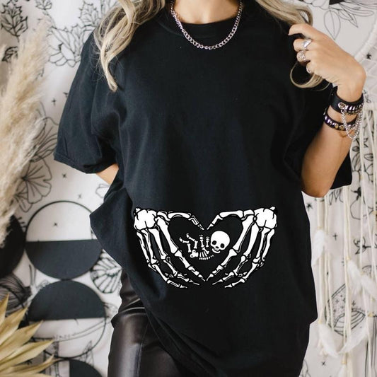 Pregnant Skeleton Shirt, Skeleton Baby Halloween Maternity Shirt, Pregnancy Mom Gift Maternity Shirt With Baby Skeleton