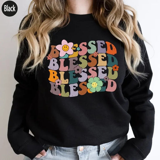 Premium  Blessed Shirt, Preppy Christian Sweatshirt, Women's Religious Shirt, Cute Faith Tshirt, Trendy Christian Gifts, Catholic Gifts