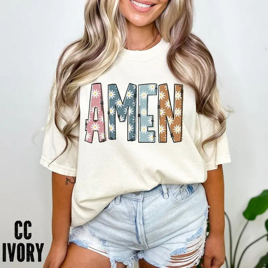 Premium  Boho AMEN Shirt, Inspirational Shirt, Christian Trendy Shirt, Bible Verse Shirt, Religious Shirt, Cute Floral Amen Shirt