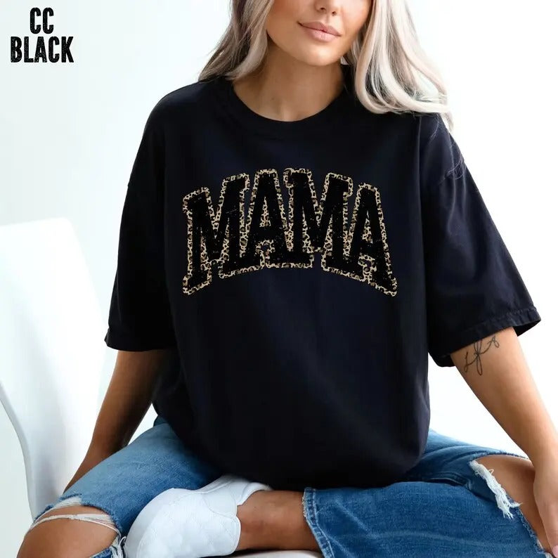 Premium  Leopard Mama T-Shirt, Cute Mama T-Shirt, New Mom Gift, Pregnancy Reveal T-shirt, Mother's Day Gift, Mom Life