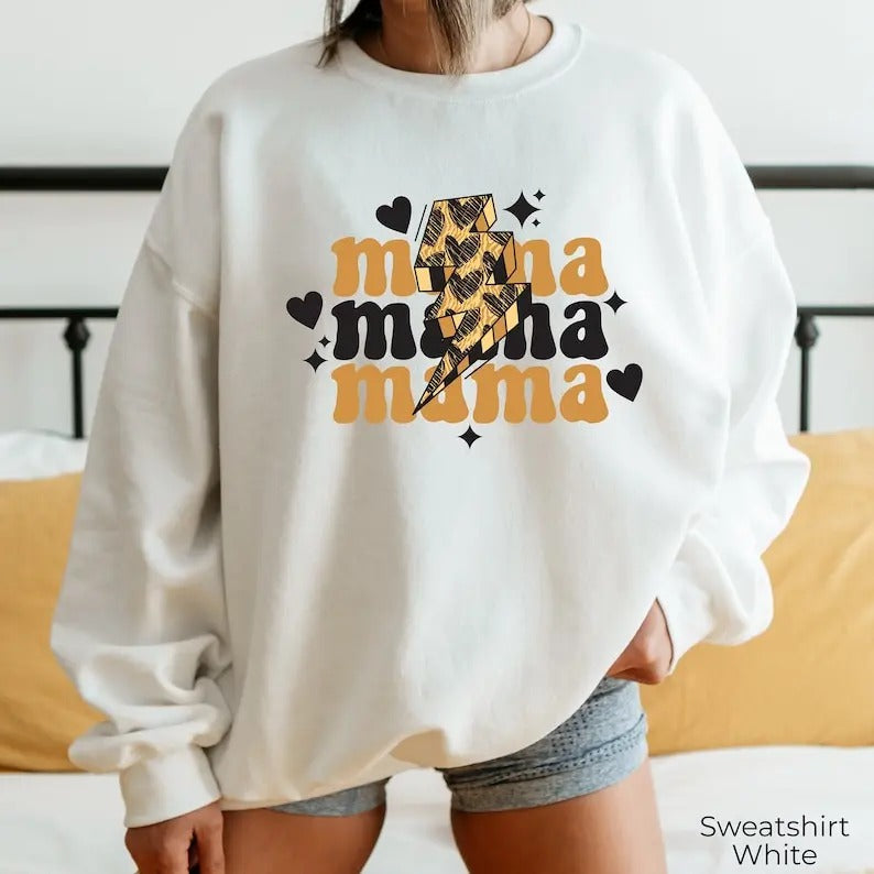 Premium  Mama Sweatshirt, Happy Valentine's Day Vibes Mommy Hoodie, Yellow Black Themed Energetic Shirt, Leopard Design Sweater, Gift for Mama