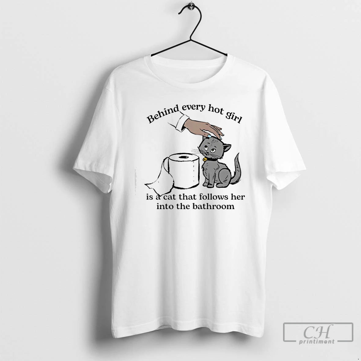 Premium Behind Every Hot Girl Is A Cat That Follows Her Into The Bathroom T-Shirts, Hoodie, Sweatshirt | CoreVibeTees.com