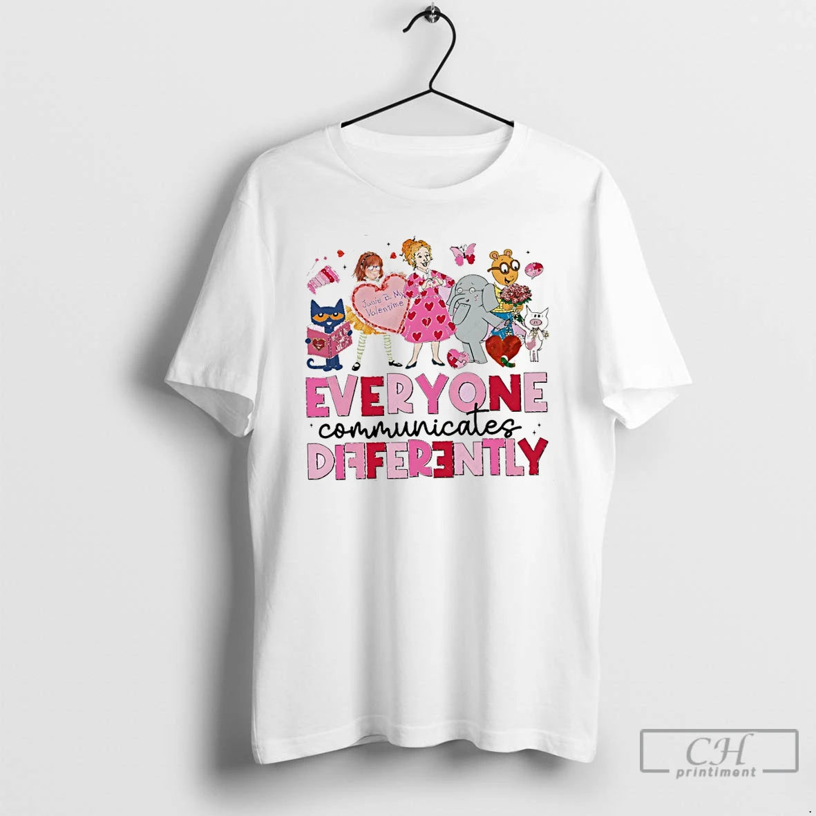 Premium Everyone Communicate Differently Children Book Valentines Day T-Shirts, Hoodie, Sweatshirt | CoreVibeTees.com