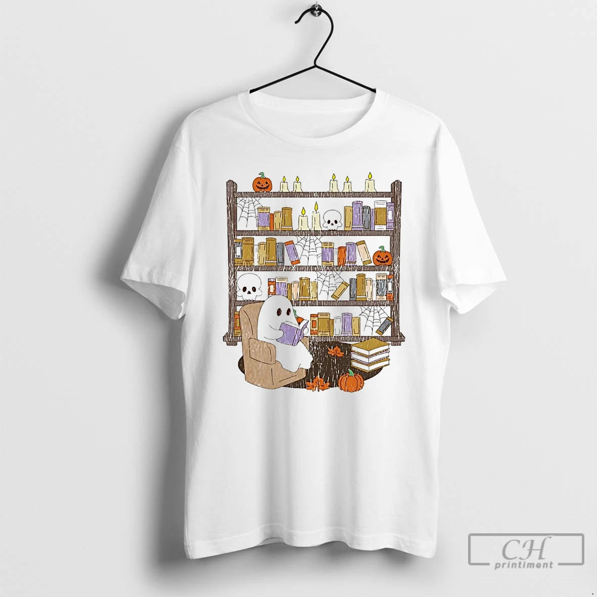 Premium Ghost Library Spiderweb Halloween T Shirts