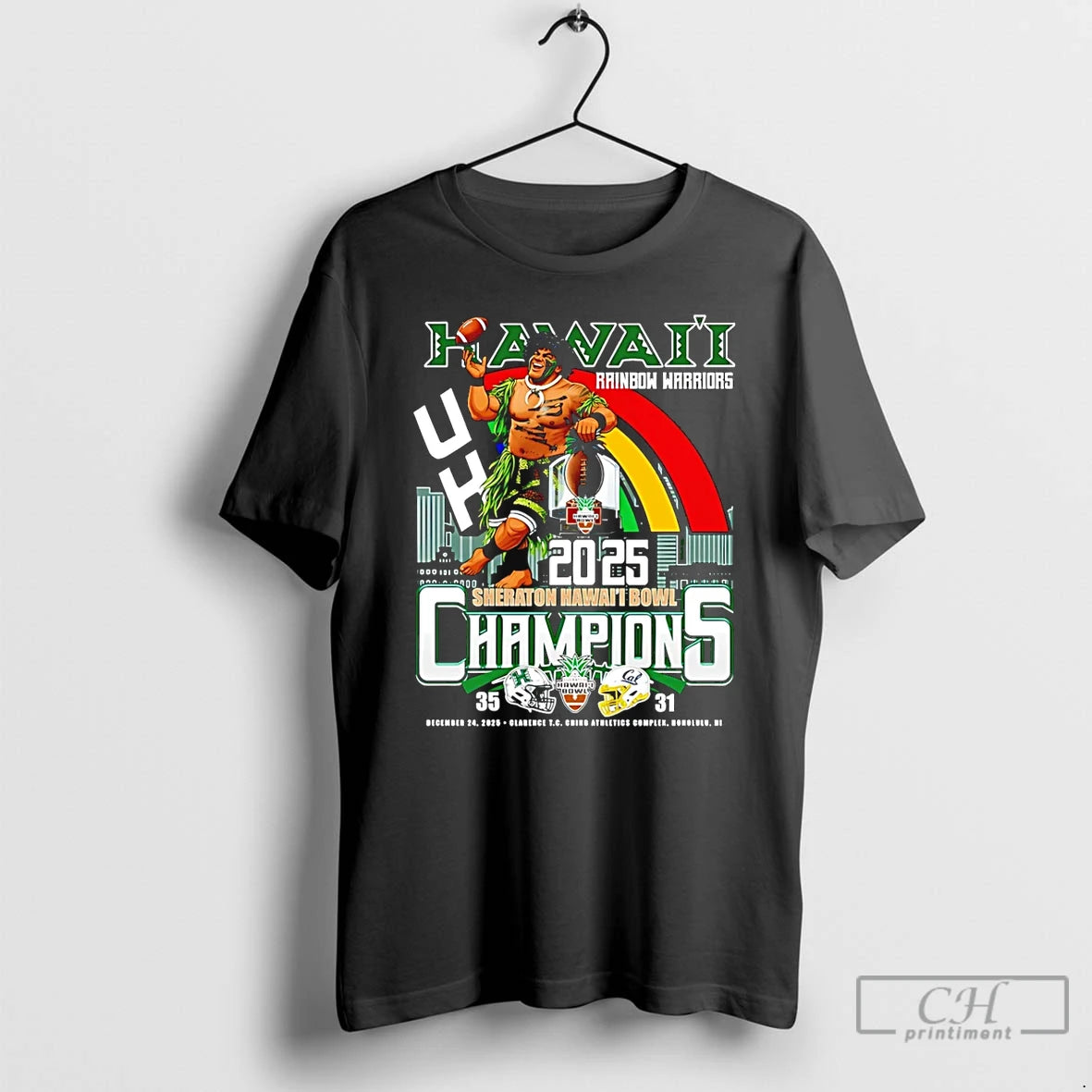 Premium Hawaii Rainbow Warriors 2025 Hawaii Bowl Champions Mascot Score T-Shirts, Hoodie, Sweatshirt | CoreVibeTees.com