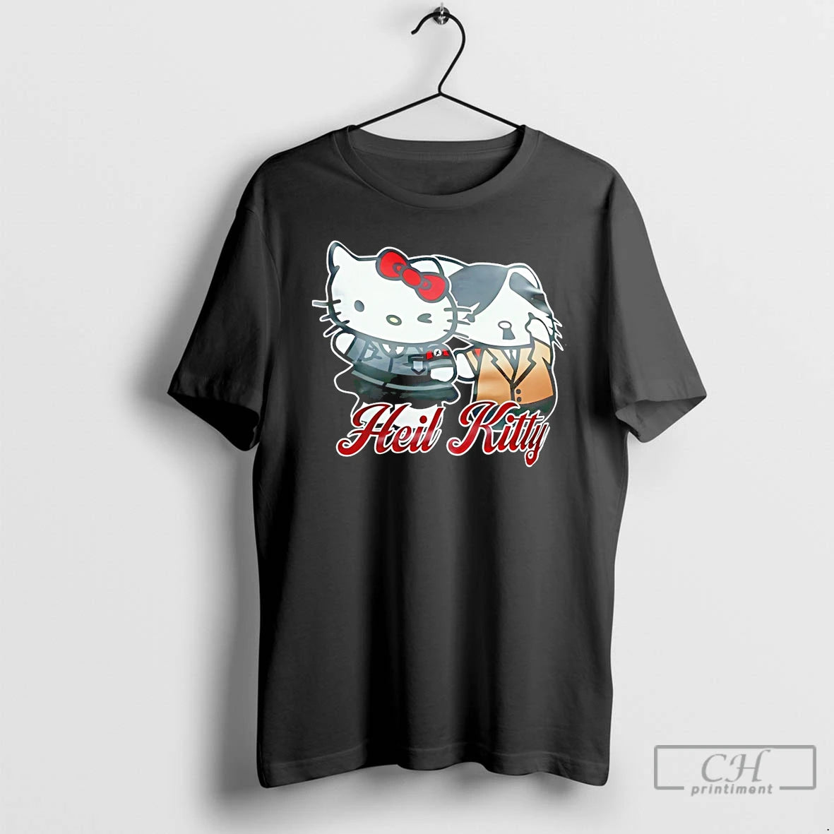 Premium Hello Kitty And Hitler Cartoon Character Parody Heil Kitty Humor Print T Shirts Sweater