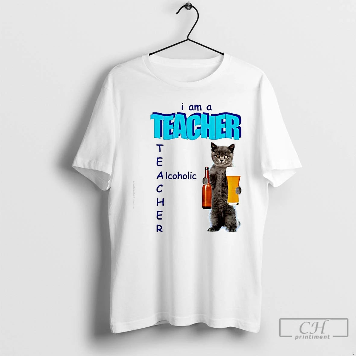 Premium I Am A Teacher Alcoholic Cat And Beer Graphic T-Shirts, Hoodie, Sweatshirt | CoreVibeTees.com