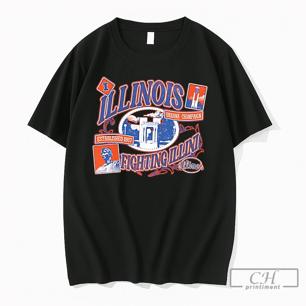Premium Illinois Fighting Illini Campus Landmark Postage Tee