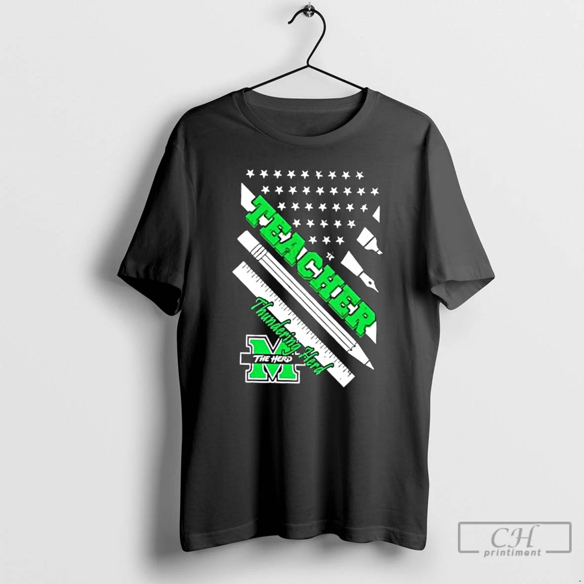 Premium Marshall Thundering Herd X Teacher American Flag