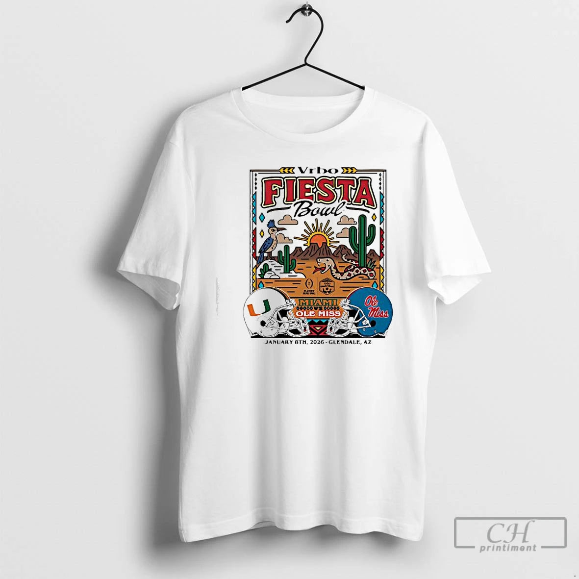 Premium Miami Vs Ole 2026 Vrbo Fiesta Bowl Matchup Desert Dudes T-Shirts, Hoodie, Sweatshirt | CoreVibeTees.com