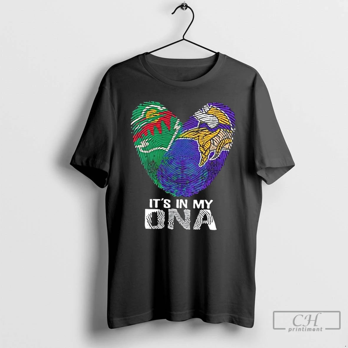 Premium Minnesota Sports Wild X Vikings Its In My Dna Fingerprint Heart T Shirts Sweater Hoodie, Sweatshirt