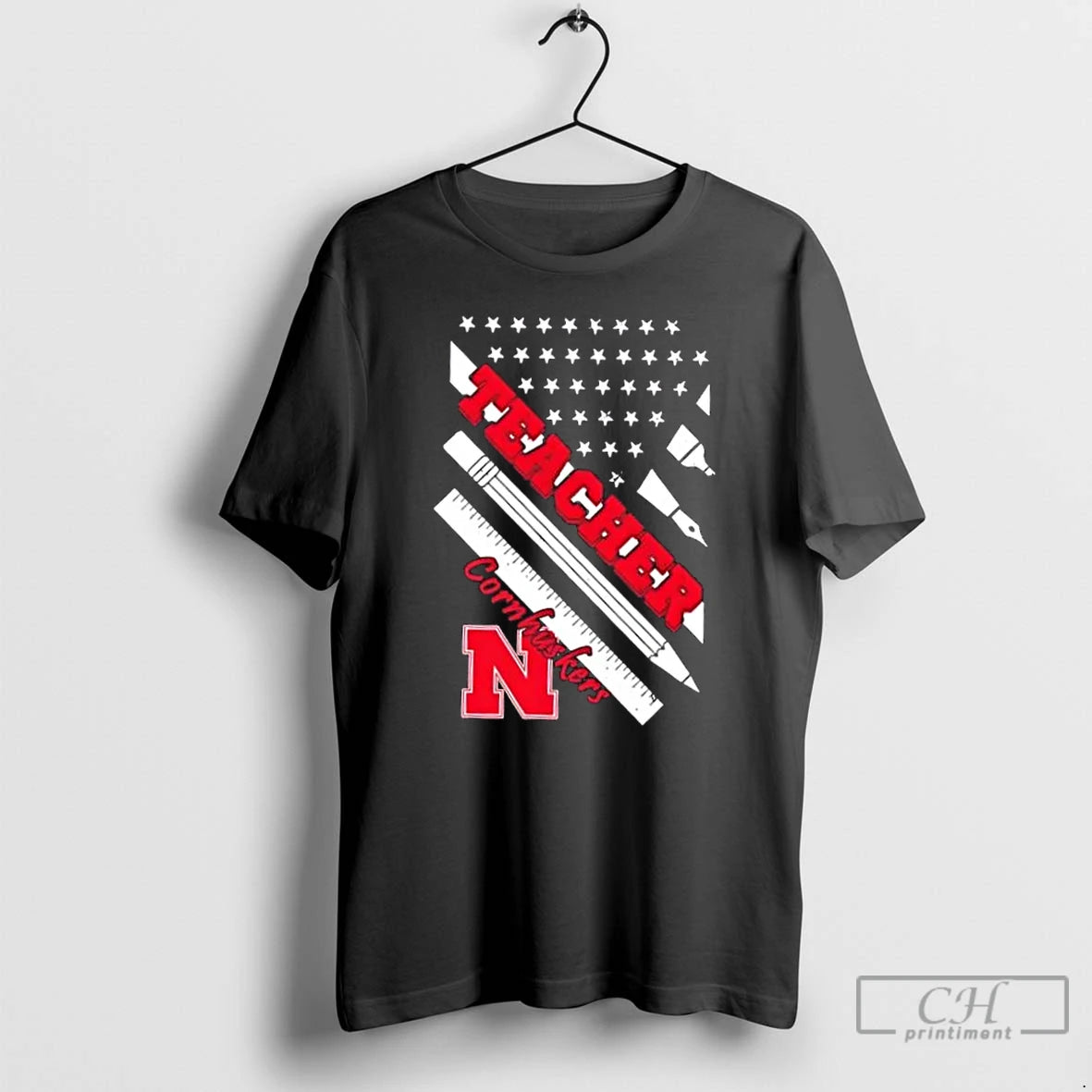 Premium Nebraska Cornhuskers X Teacher American Flag T-Shirts, Hoodie, Sweatshirt | CoreVibeTees.com