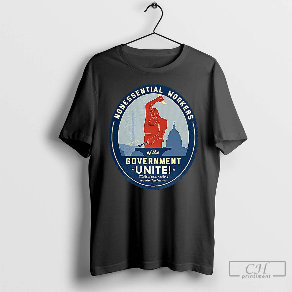 Premium Nonessential Workers Of The Government Unite Government Shutdown Logo Caricature T Shirts