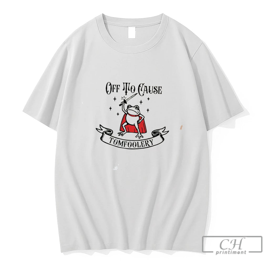 Premium Off To Cause Tomfoolery Cartoon Frog Wearing Red Cape Tee
