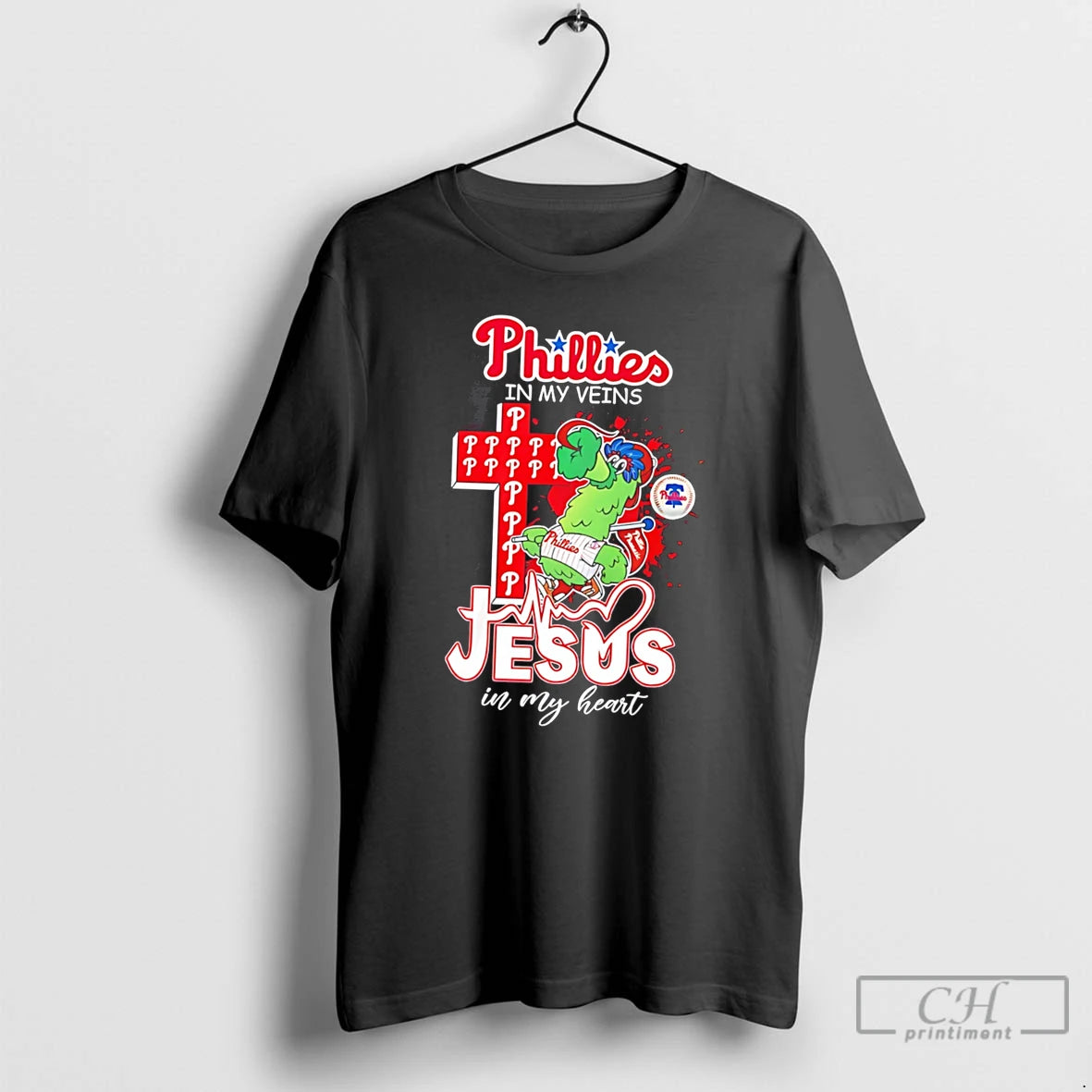 Premium Philadelphia Phillies Jesus In My Heart Phillie Phanatic Mascot Cross Tee T Shirts Sweater