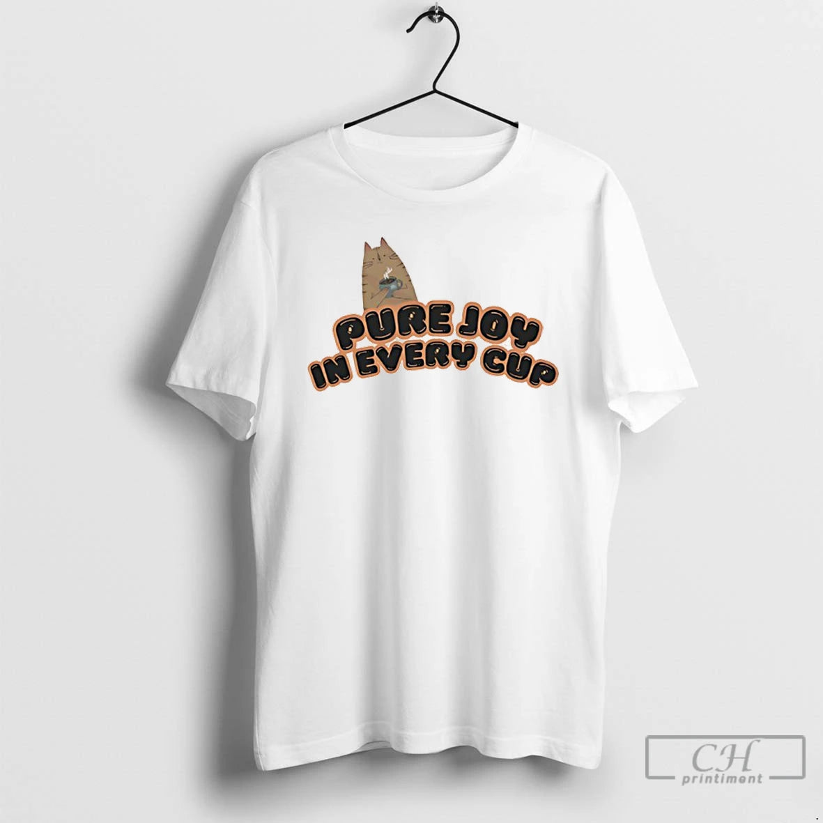 Premium Pure Joy In Every Cup Cat Coffee Meme T-Shirts, Hoodie, Sweatshirt | CoreVibeTees.com