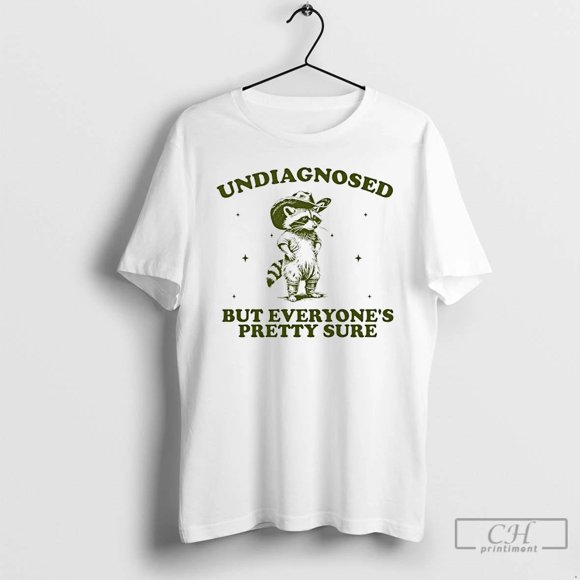 Premium Raccoon Cowboy Undiagnosed But Everyones Pretty Sure T-Shirts, Hoodie, Sweatshirt | CoreVibeTees.com
