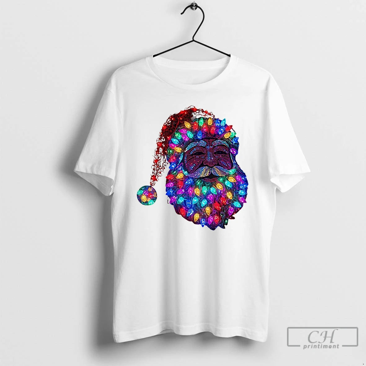 Premium Santa Claus Face Made From Christmas Tree Lights T-Shirts, Hoodie, Sweatshirt | CoreVibeTees.com