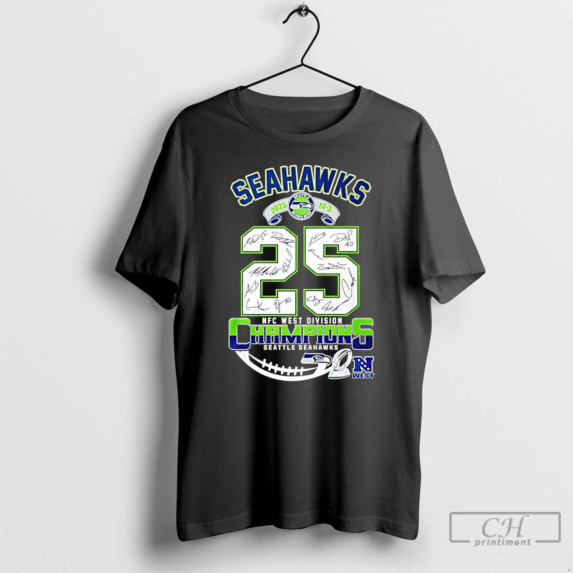Premium Seahawks Nfc West Champs 2025 Signatures T-Shirts, Hoodie, Sweatshirt | CoreVibeTees.com