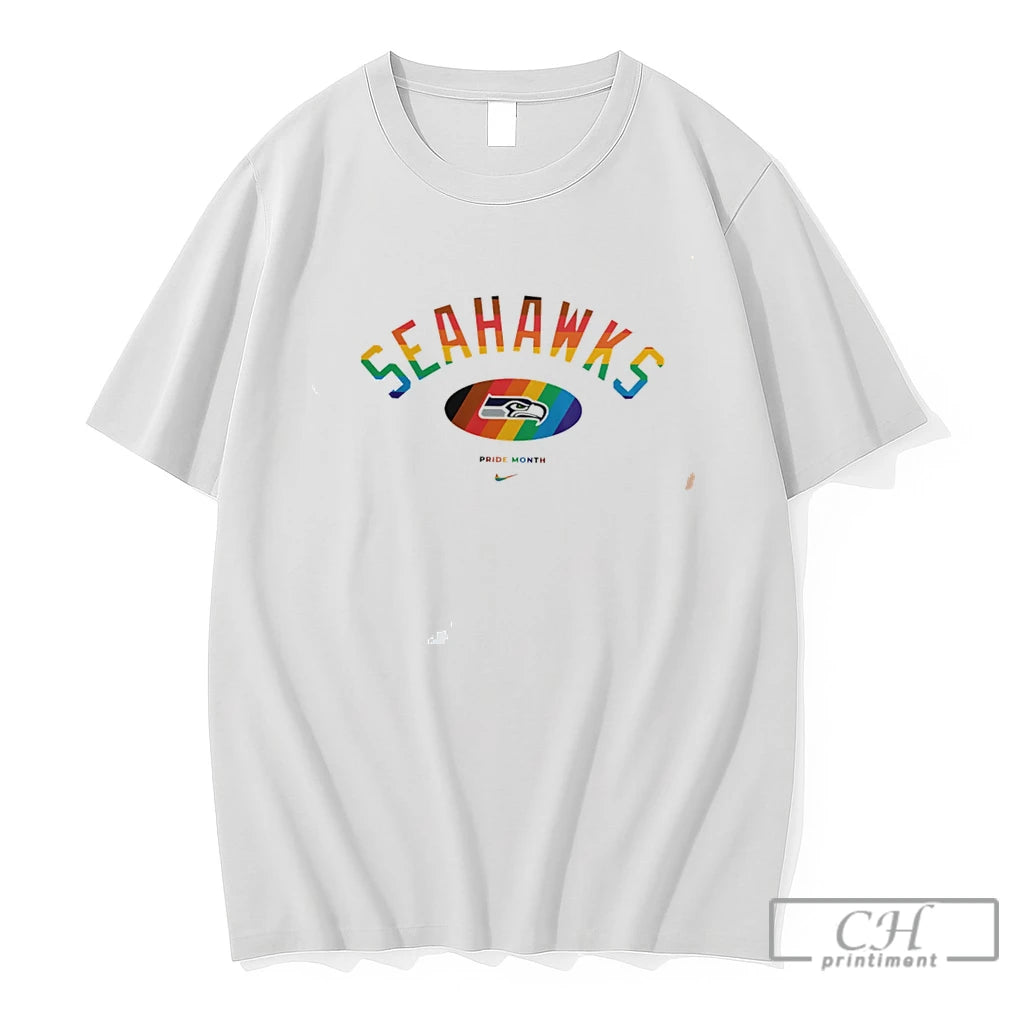 Premium Seattle Seahawks Pride Month Rainbow Logo Tee