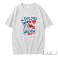 Premium She Loves Jesus And America Too 4th Of July Faith Tee T Shirts Sweater