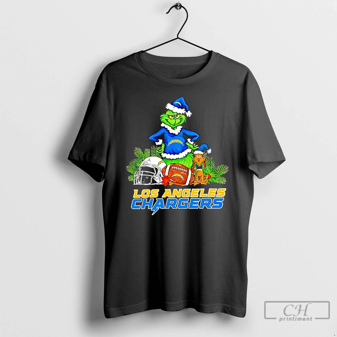 Premium The Grinch And Max Los Angeles Chargers Christmas Helmet Items T-Shirts, Hoodie, Sweatshirt | CoreVibeTees.com