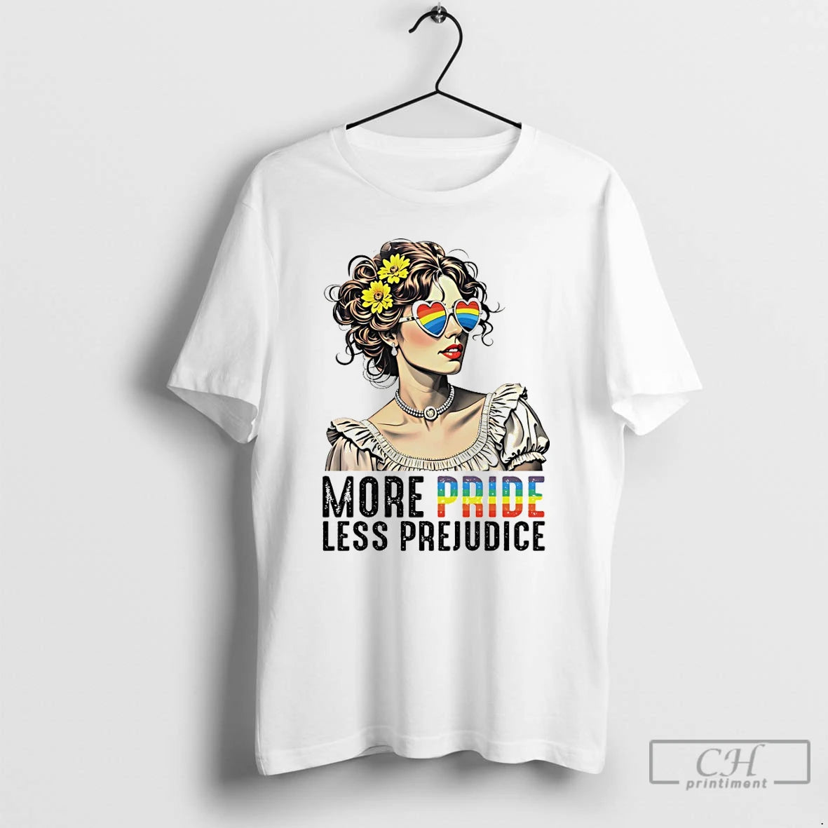 Premium Woman With Floral Hair And Heart Glasses More Pride Less Lgbt T Shirts Sweater