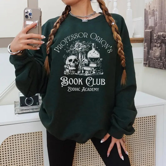 Professor Orions Book Club Sweatshirt, Zodiac Academy Books Hoodie, Book Lover Fantasy Reader Gift, Bookworm Unisex Soft Comfort Crewneck Pullover Long Sleeves Graphic Fabric Sweater