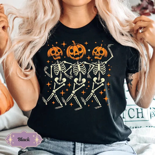Pumpkin Skeleton Halloween Shirt, Pumpkin Halloween Tee, Halloween Skeleton Tee, Pumpkin Shirt, Spooky Season T-Shirt, Fall Shirt for Women