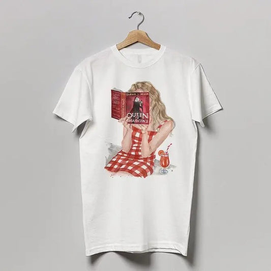 Queen of Shadows book t-shirt | 100% cotton t-shirt | printed from hand painted watercolor artwork by Olga Cree | hair and skin options, Gift For Her, Gift For Book Lover
