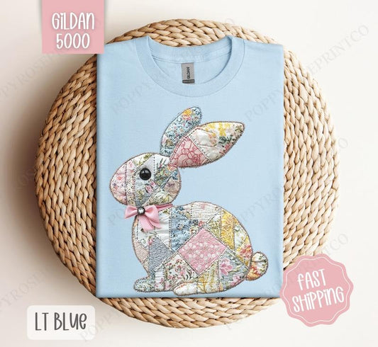 Quilted Bunny Gildan Shirt, Cute Easter Tshirt, Trendy Bunny Tee