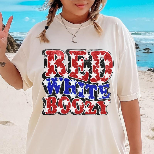 RED WHITE AND BOOZY SPARKLE SHIRT, RED WHITE BOOZE SHIRT, 4TH OF JULY PARTY SHIRT, DRINKING 4TH OF JULY, UNISEX COTTON CASUAL SHIRT Comfort Fabric Top Womenswear Oversized Underwear
